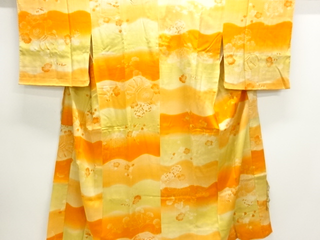 JAPANESE KIMONO / ANTIQUE JUBAN / SILK / KINSHA / BUCKET & FLOWER